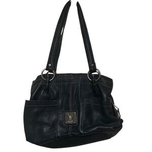 Tignanello Black Pebbled Leather Shoulder Bag with Silver Hardware